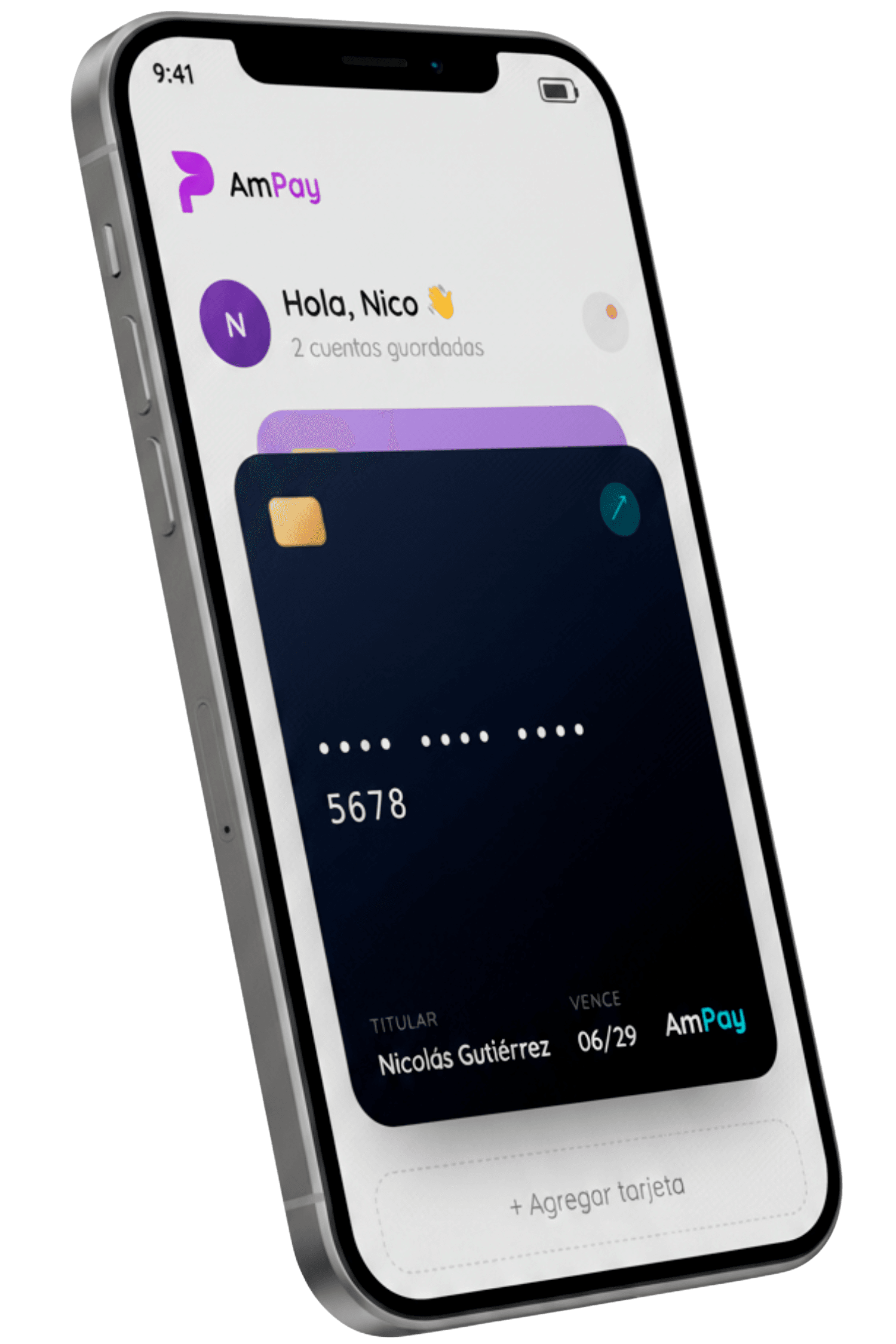 La app de Ampay con una cuenta guardada lista para compartir, entre una nota de compatibilidad con más de 20 bancos y billeteras y un aviso de que la cuenta ya se copió.